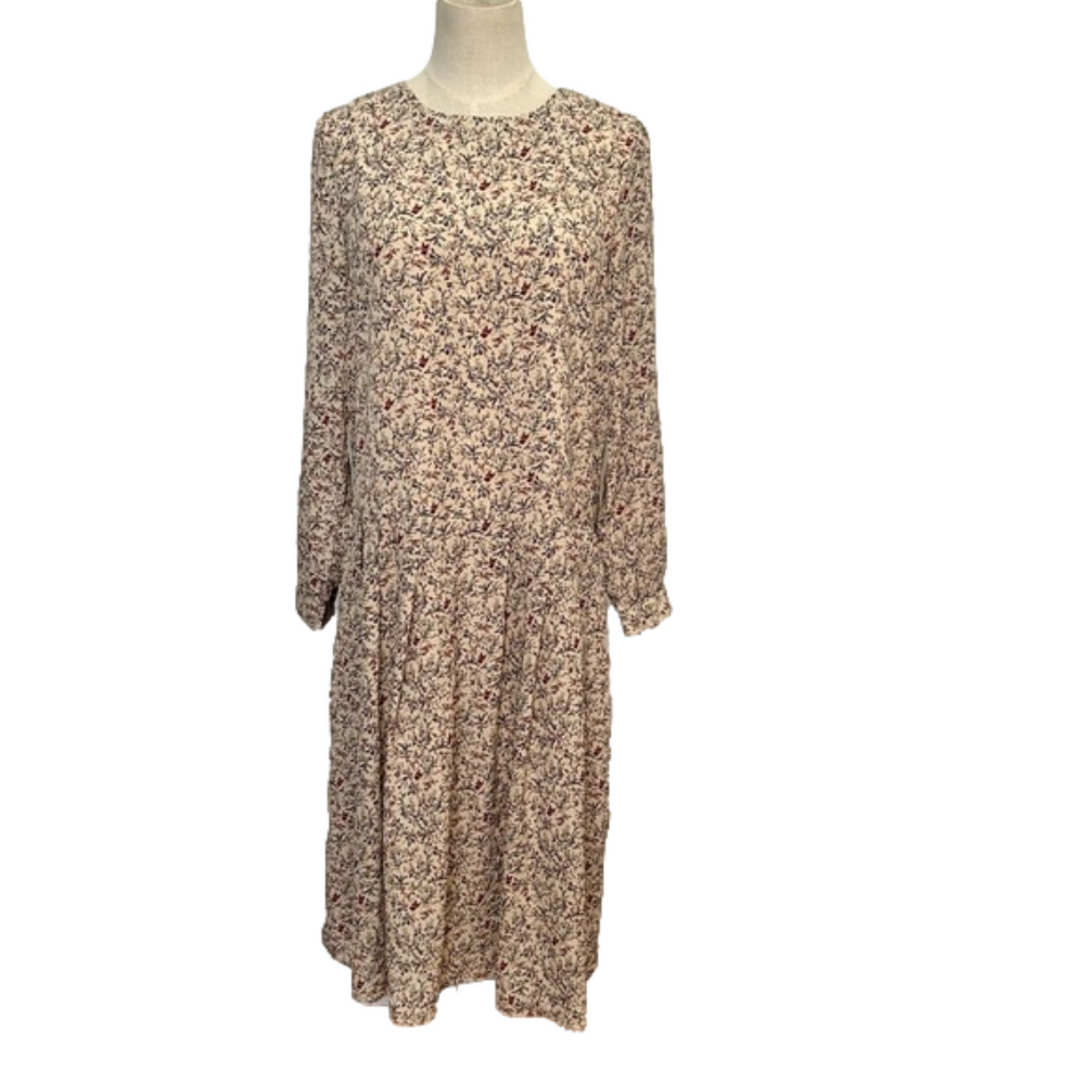 Floral long sleeve maxi prairie style tea dress with back zip